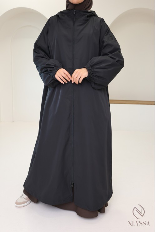 Long water-repellent parka-style jacket, hijabi hooded jacket