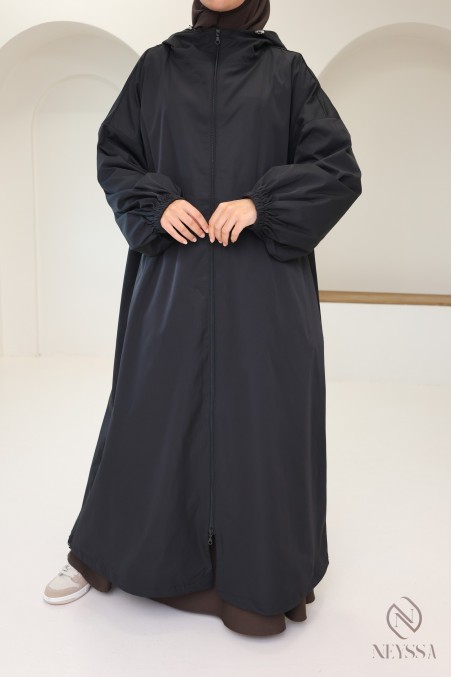 Long water-repellent parka-style jacket, hijabi hooded jacket
