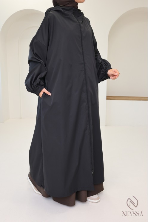 Long water-repellent parka-style jacket, hijabi hooded jacket