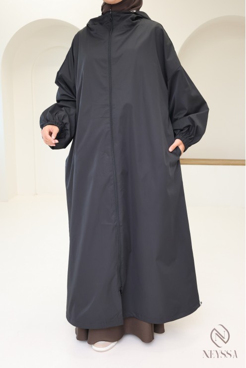 Long water-repellent parka-style jacket, hijabi hooded jacket