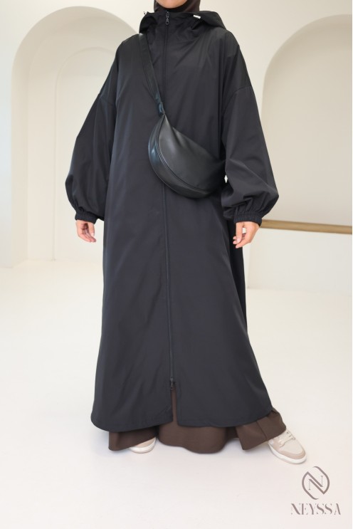 Long water-repellent parka-style jacket, hijabi hooded jacket
