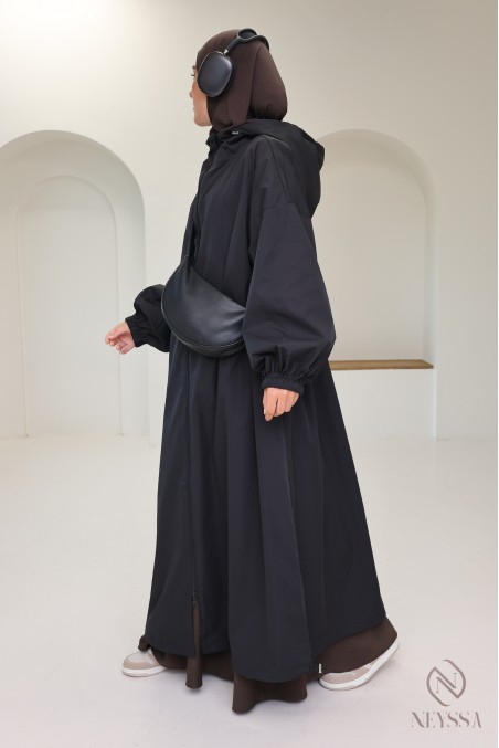 Long water-repellent parka-style jacket, hijabi hooded jacket
