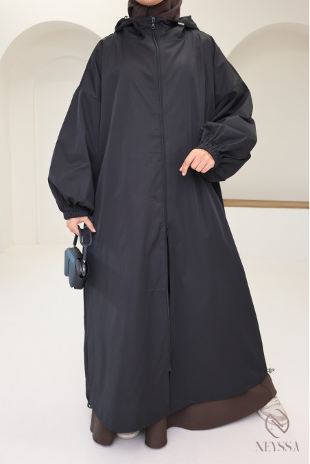 Veste longue style parka déperlante, veste à capuche hijabi