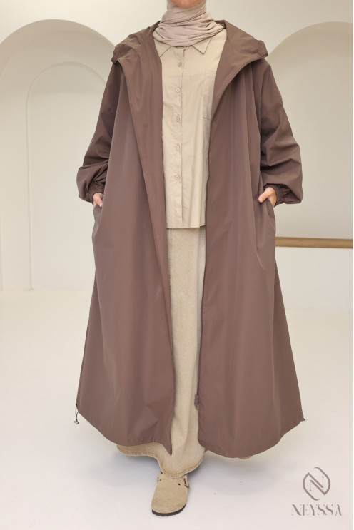 Veste longue avec zip et capuche style parka, idéal temps pluvieux