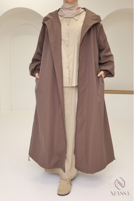 Lange Jacke mit Reißverschluss und Kapuze im Parka-Stil