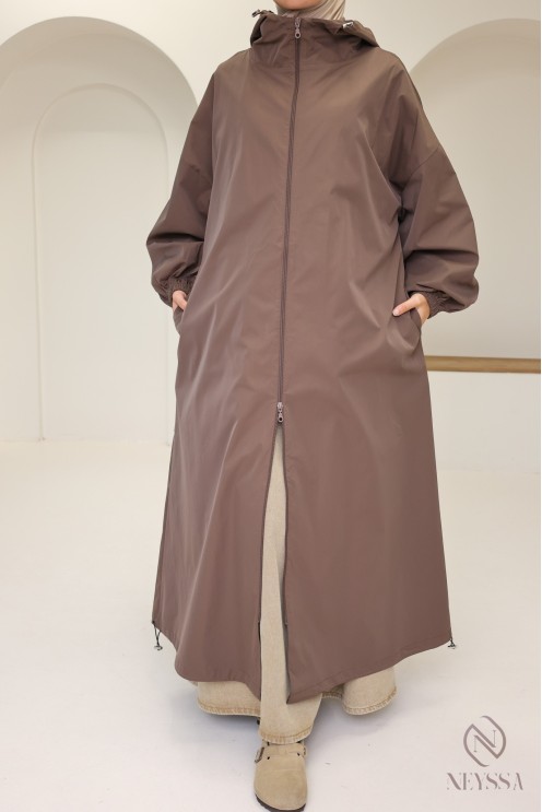 Lange Jacke mit Reißverschluss und Kapuze im Parka-Stil