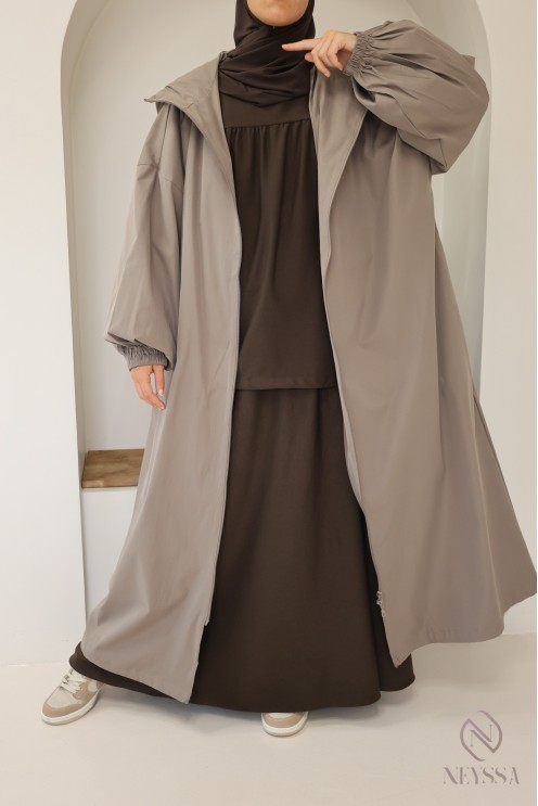 Long hooded parka, water-repellent and suitable for hijabi