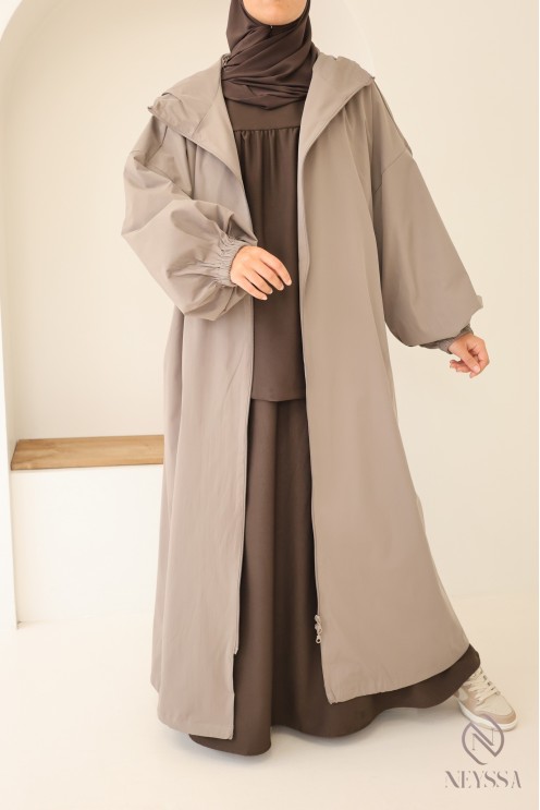 Long hooded parka, water-repellent and suitable for hijabi