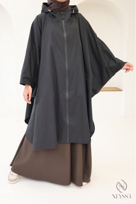 Oversized water-repellent black poncho, ideal for jilbab, fall 2025
