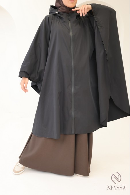 Oversize-Poncho in Schwarz, wasserabweisend, ideal für Jilbab