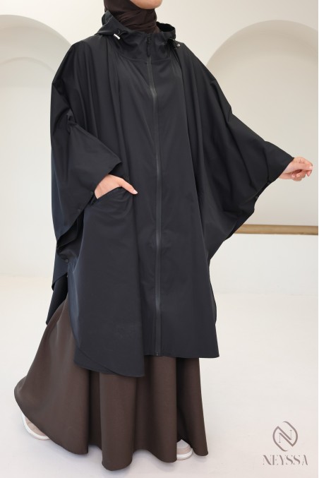 Oversize-Poncho in Schwarz, wasserabweisend, ideal für Jilbab