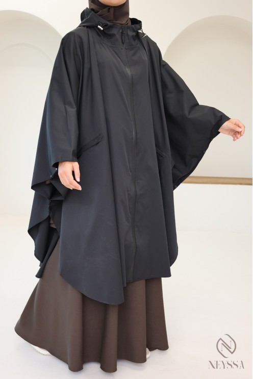 Oversize-Poncho in Schwarz, wasserabweisend, ideal für Jilbab