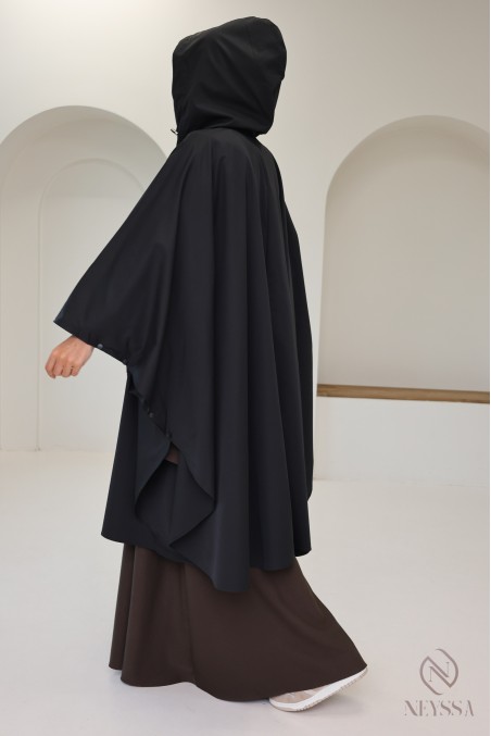 Poncho noir oversize hydrofuge, idéal pour jilbab, automne 2025