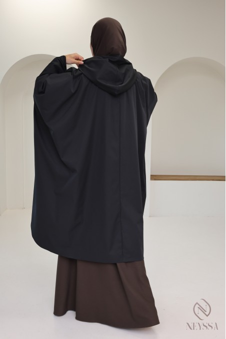 Poncho noir oversize hydrofuge, idéal pour jilbab, automne 2025
