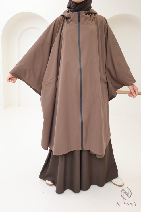 Brauner, wasserabweisender Poncho mit Reißverschluss, jilbabfreundlich