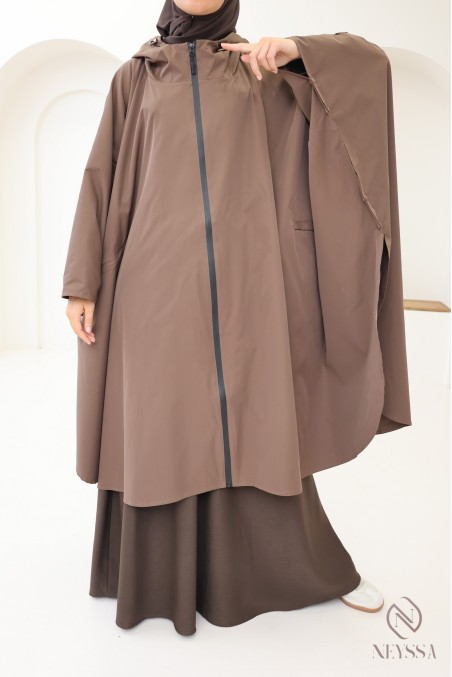 Brauner, wasserabweisender Poncho mit Reißverschluss, jilbabfreundlich