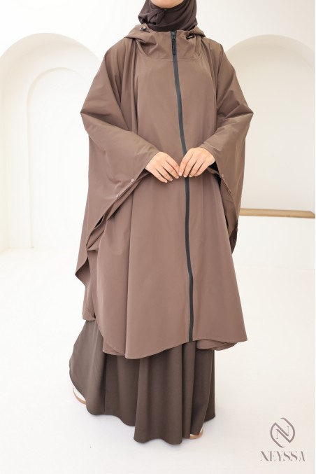 Brauner, wasserabweisender Poncho mit Reißverschluss, jilbabfreundlich