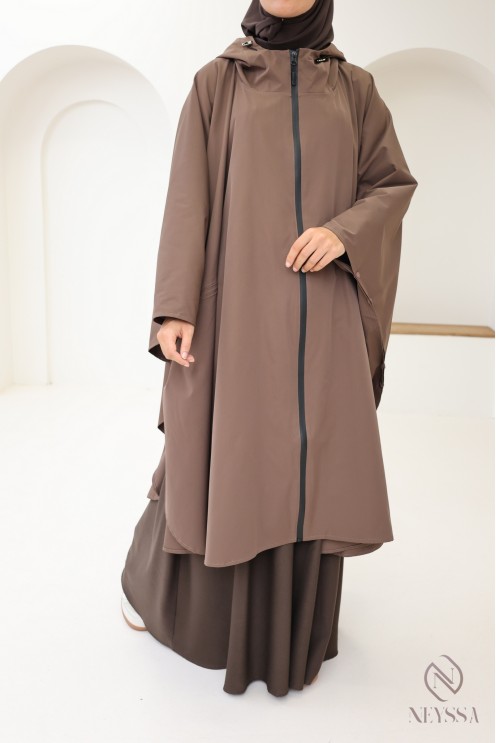 Brauner, wasserabweisender Poncho mit Reißverschluss, jilbabfreundlich
