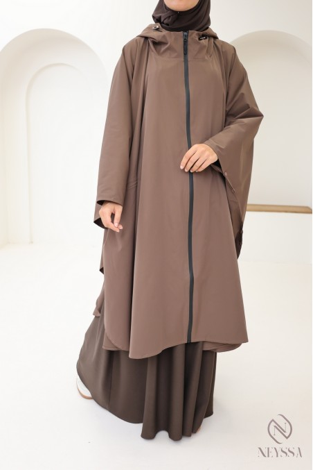 Brauner, wasserabweisender Poncho mit Reißverschluss, jilbabfreundlich