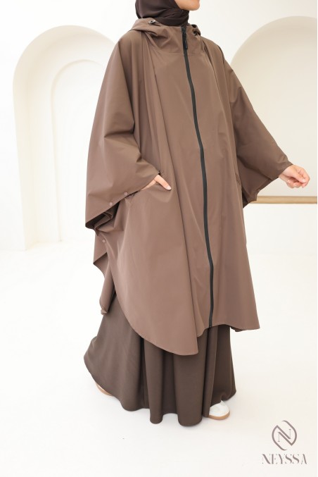 Brauner, wasserabweisender Poncho mit Reißverschluss, jilbabfreundlich
