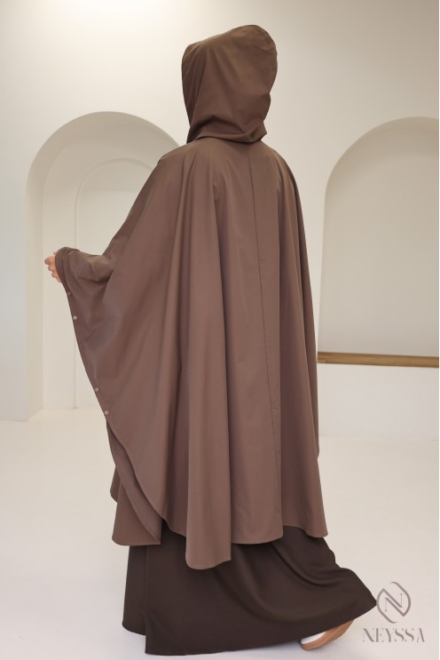 Brauner, wasserabweisender Poncho mit Reißverschluss, jilbabfreundlich
