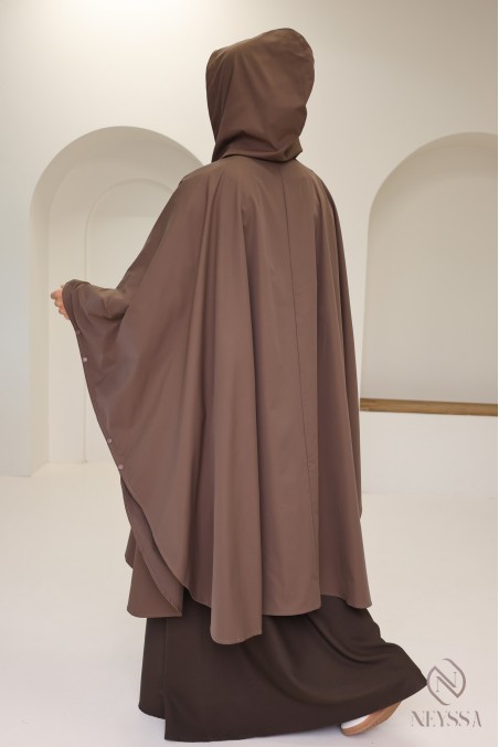 Poncho marron déperlant avec fermeture zippée, jilbab friendly