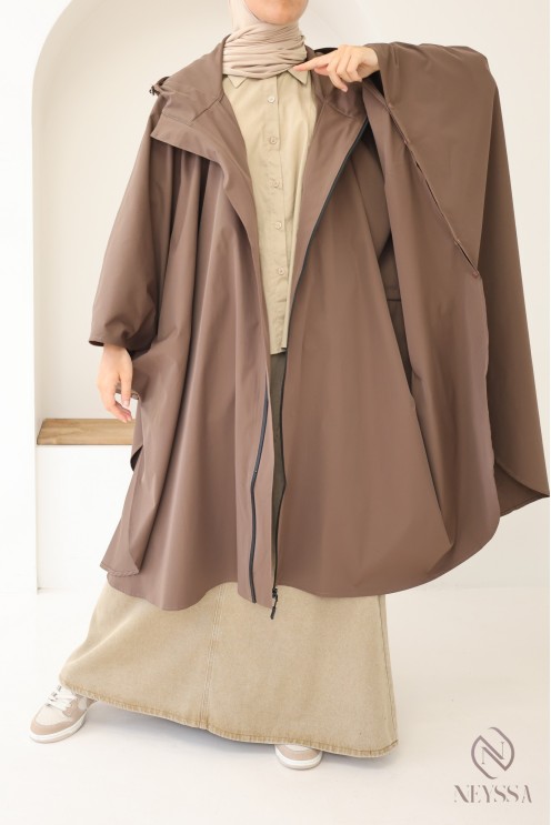 Brauner, wasserabweisender Poncho mit Reißverschluss, jilbabfreundlich