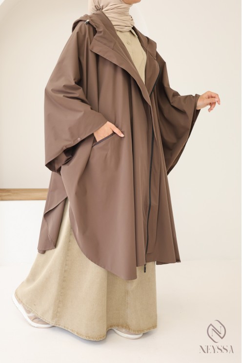 Brauner, wasserabweisender Poncho mit Reißverschluss, jilbabfreundlich