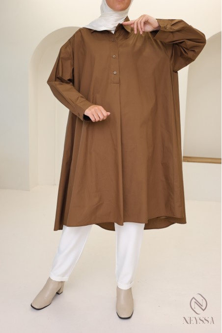 Lange Oversize-Bluse mit V-Ausschnitt aus Baumwolle für Damen