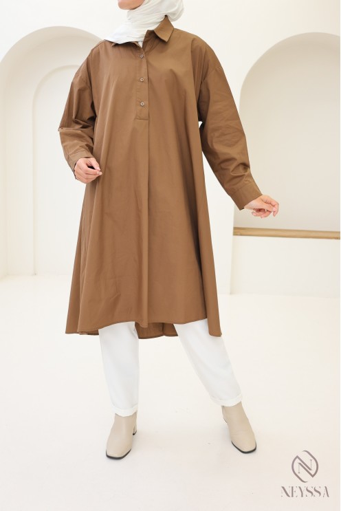 Lange Oversize-Bluse mit V-Ausschnitt aus Baumwolle für Damen