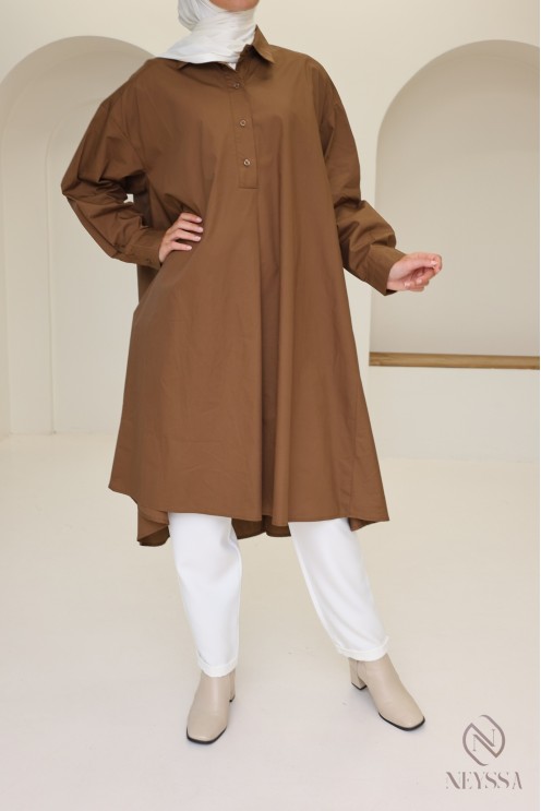 Lange Oversize-Bluse mit V-Ausschnitt aus Baumwolle für Damen