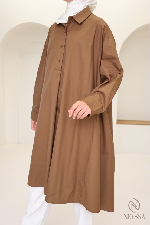 Lange Oversize-Bluse mit V-Ausschnitt aus Baumwolle für Damen
