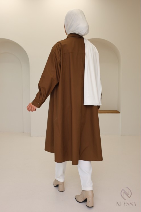 Blouse longue oversize col V en coton pour femme voilée