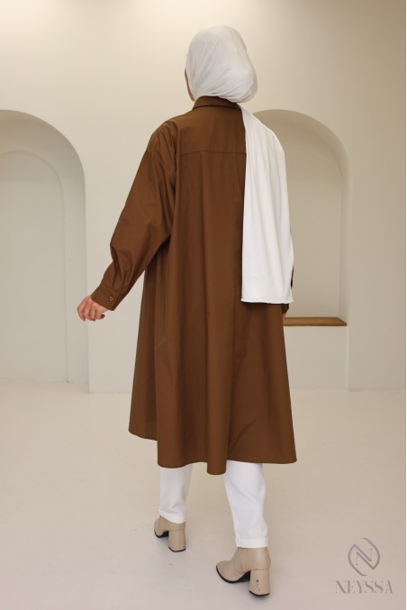 Blouse longue oversize col V en coton pour femme voilée