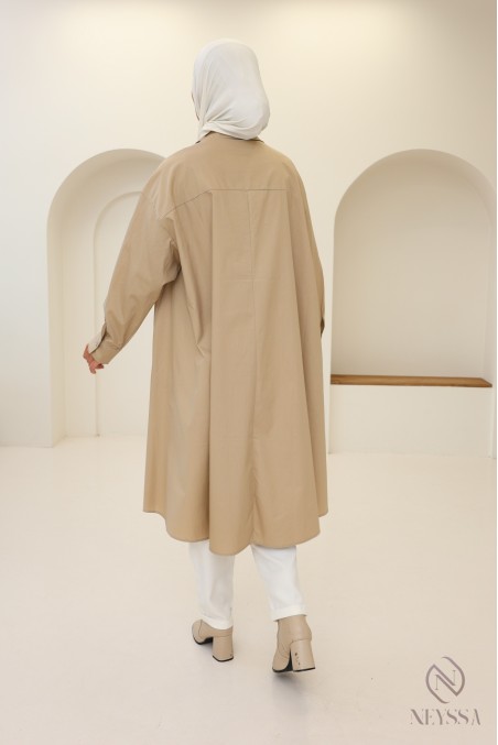 Blouse longue oversize col V en coton pour femme voilée