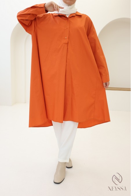 Lange Oversize-Bluse mit V-Ausschnitt aus Baumwolle für Damen