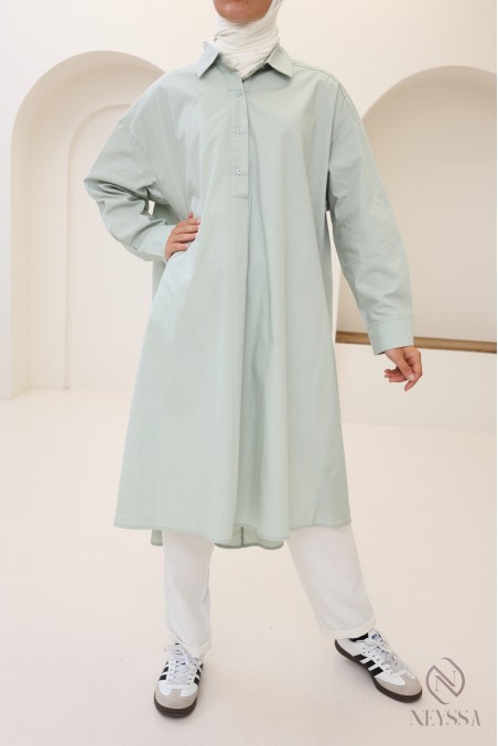 Lange Oversize-Bluse mit V-Ausschnitt aus Baumwolle für Damen