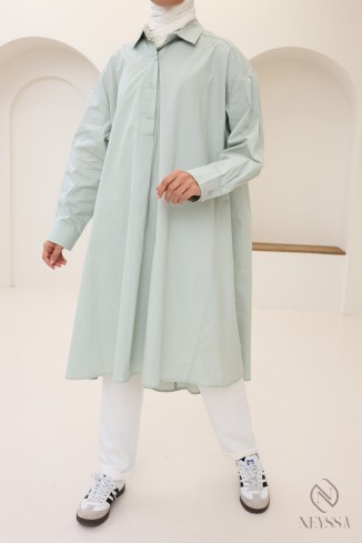 Blouse longue oversize col V en coton pour femme voilée