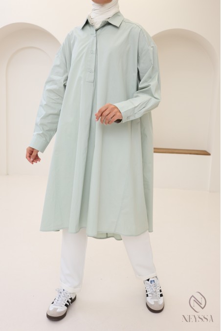 Long oversized V-neck cotton blouse for veiled women