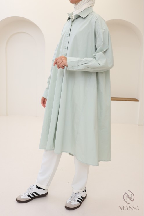 Blouse longue oversize col V en coton pour femme voilée