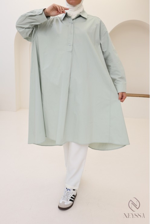 Lange Oversize-Bluse mit V-Ausschnitt aus Baumwolle für Damen