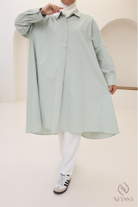 Blouse longue oversize col V en coton pour femme voilée