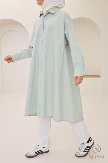 Lange Oversize-Bluse mit V-Ausschnitt aus Baumwolle für Damen