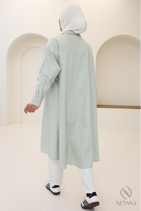 Blouse longue oversize col V en coton pour femme voilée