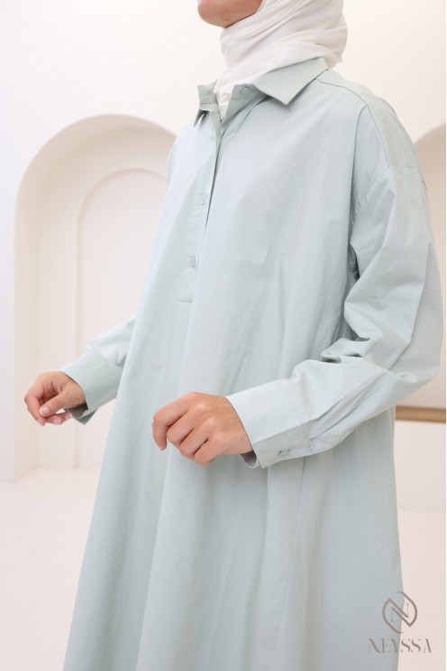 Blouse longue oversize col V en coton pour femme voilée