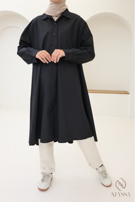 Long oversized V-neck cotton blouse for veiled women