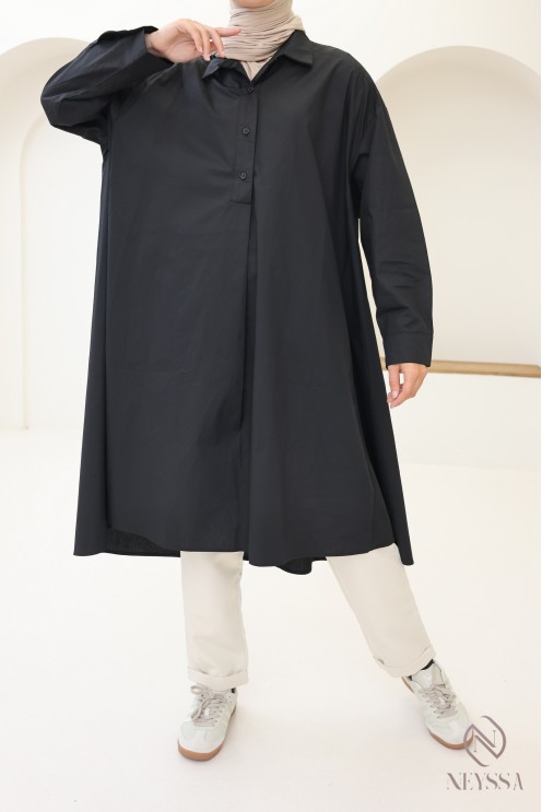 Lange Oversize-Bluse mit V-Ausschnitt aus Baumwolle für Damen