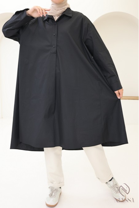 Lange Oversize-Bluse mit V-Ausschnitt aus Baumwolle für Damen