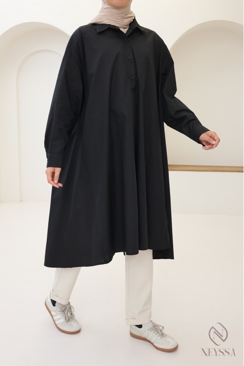 Lange Oversize-Bluse mit V-Ausschnitt aus Baumwolle für Damen