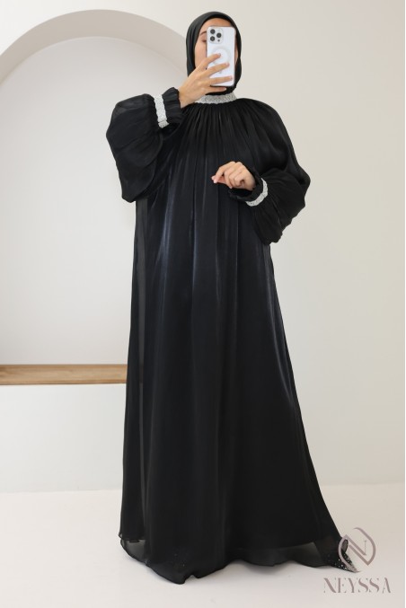 Abaya Dubaï 4 pièces avec hijab inclus en organza femme voilée